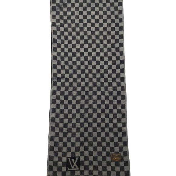 LOUIS VUITTON Black Gray Reversible Cashmere Damier Scarf Pre-Owned - Picture 6 of 13
